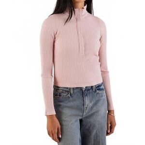 NEW NSF aii rib long sleeve crop snap polo in dust